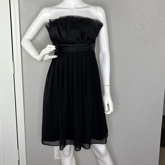 WHBM Mini Dress Babydoll Strapless Cocktail Black Whimsygoth Size 6 - Picture 2 of 7